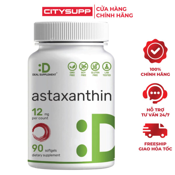 Deal Astaxanthin 12mg (90 viên) Viên chống nắng, chống oxy hóa, đẹp da